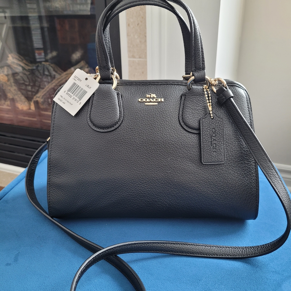 Coach Black Pebbled Leather Dome Satchel with Gold Hardware